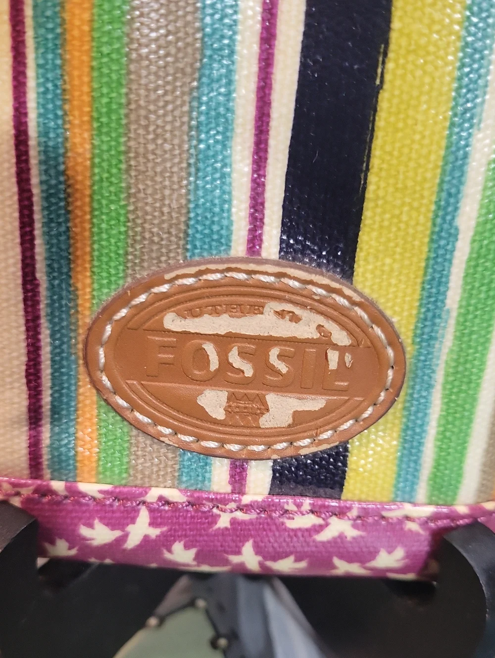 Fossil Birds Striped Wristlet Small CoinPurse Pocket Credit Cards